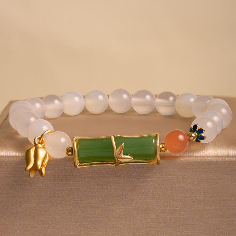 Buddha Stones Natural White Agate Jadeite Bamboo Beads Positivity Bracelet