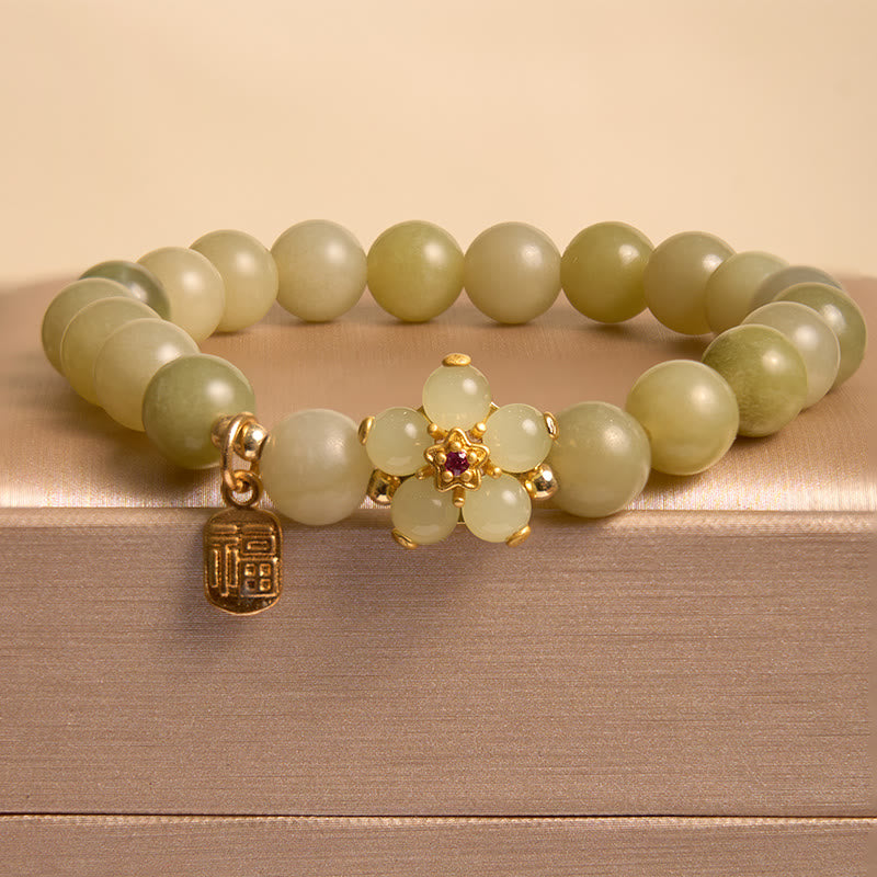 Buddha Stones "Hoping for Peace and Blooming Joy" Green Jade Bracelet Includes Gift Message Card - image 4