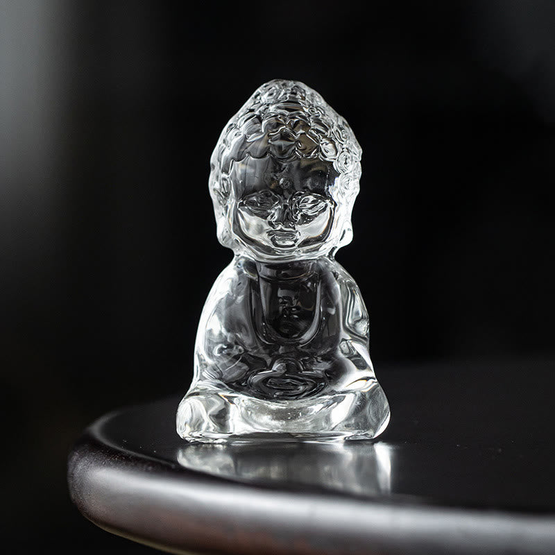 Buddha Stones Mini Tathagata Buddha Liuli Serenity Desk Decoration - Transparent Buddha 5.3*4*8.5cm - image 9