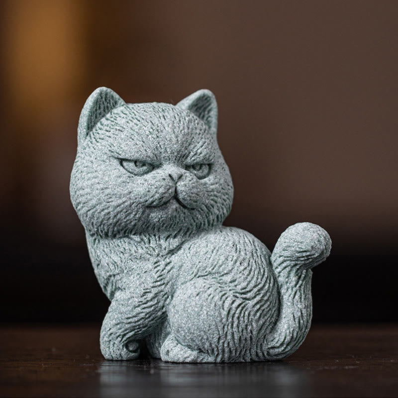 Buddha Stones Small Cat Home Tea Pet Figurine Desk Decoration - Open Eyes Cat 6.6*4*7cm - image 6