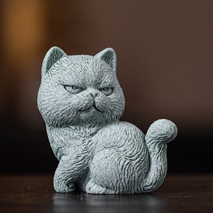 Buddha Stones Small Cat Home Tea Pet Figurine Desk Decoration - Open Eyes Cat 6.6*4*7cm - image 6