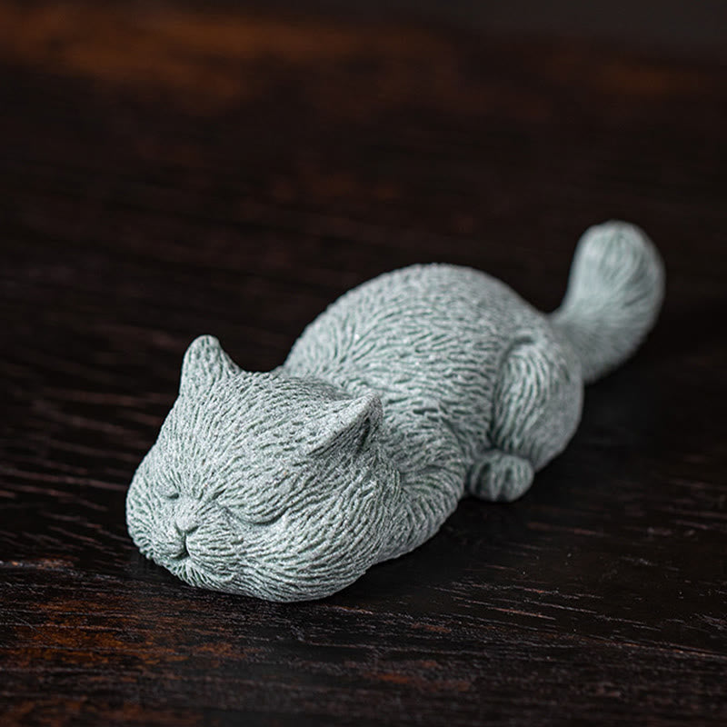 Buddha Stones Small Cat Home Tea Pet Figurine Desk Decoration - Sleeping Cat 10.6*4*2.5cm - image 7