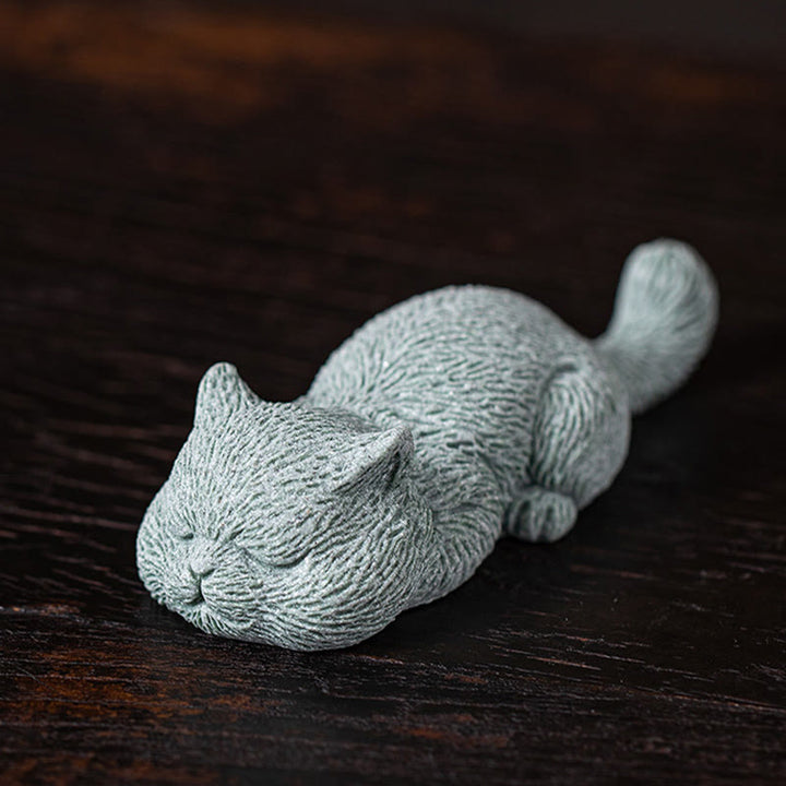Buddha Stones Small Cat Home Tea Pet Figurine Desk Decoration - Sleeping Cat 10.6*4*2.5cm - image 7