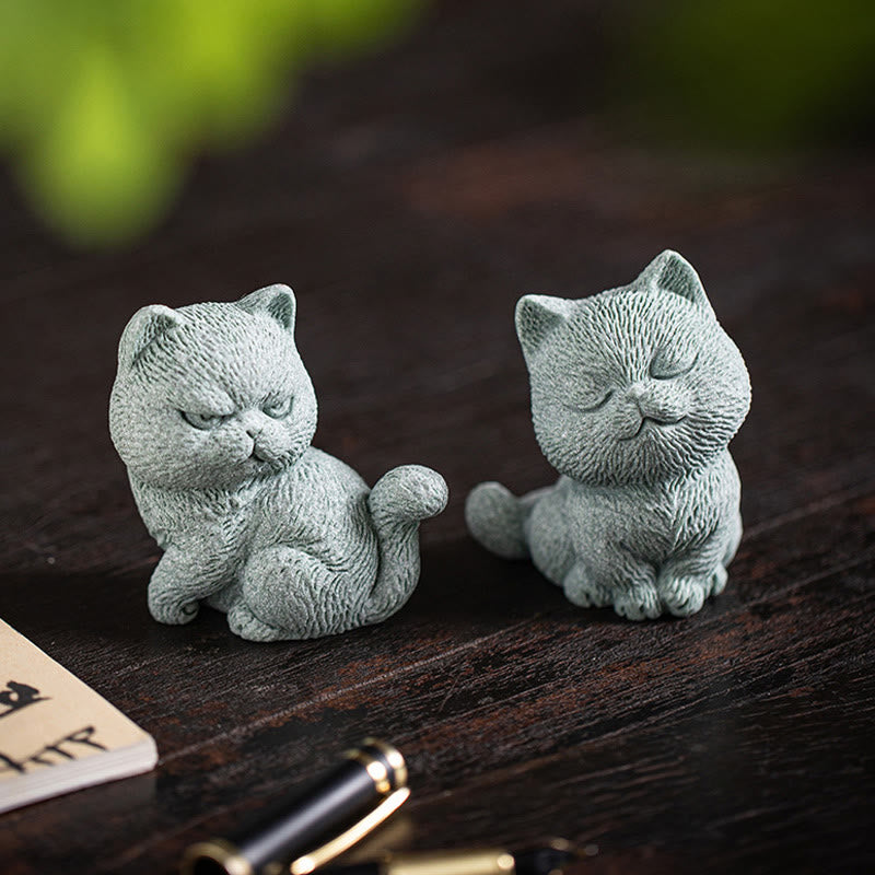 Buddha Stones Small Cat Home Tea Pet Figurine Desk Decoration