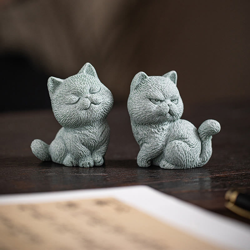 Buddha Stones Small Cat Home Tea Pet Figurine Desk Decoration