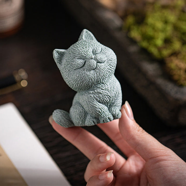 Buddha Stones Small Cat Home Tea Pet Figurine Desk Decoration