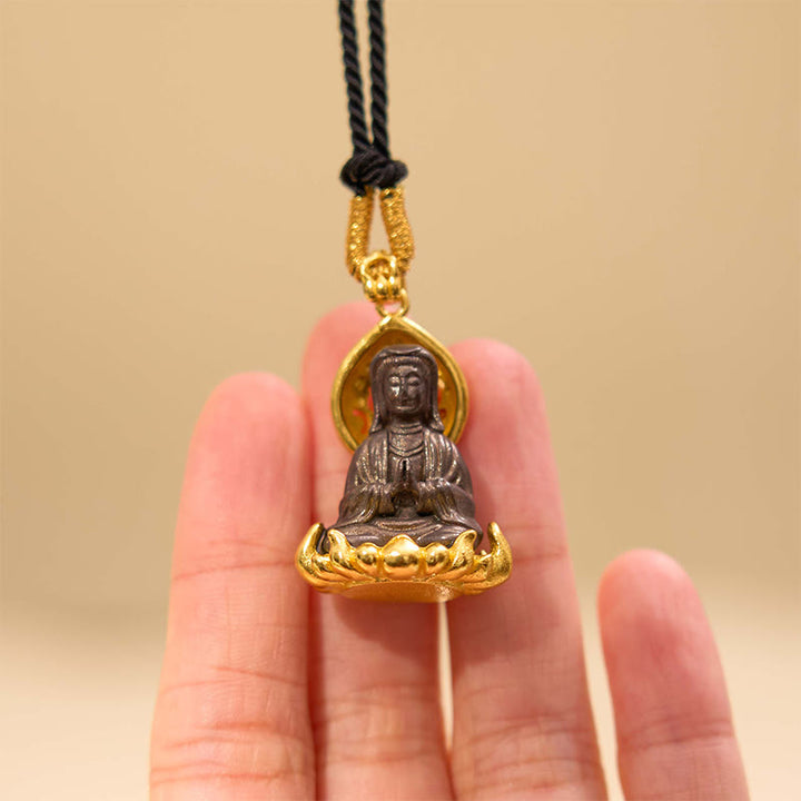 Buddha Stones Alloy Kwan Yin Avalokitesvara Wealth Rope Necklace Pendant