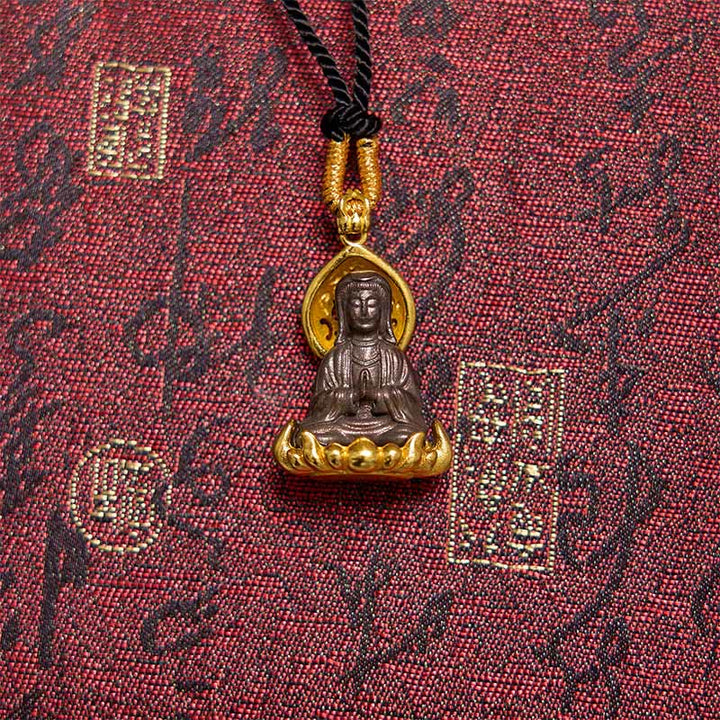 Buddha Stones Alloy Kwan Yin Avalokitesvara Wealth Rope Necklace Pendant