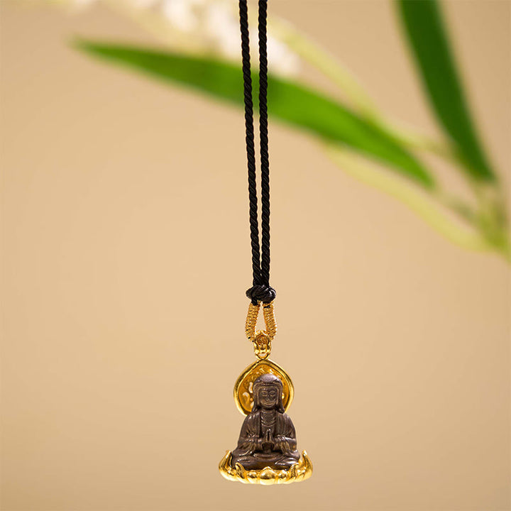 Buddha Stones Alloy Kwan Yin Avalokitesvara Wealth Rope Necklace Pendant