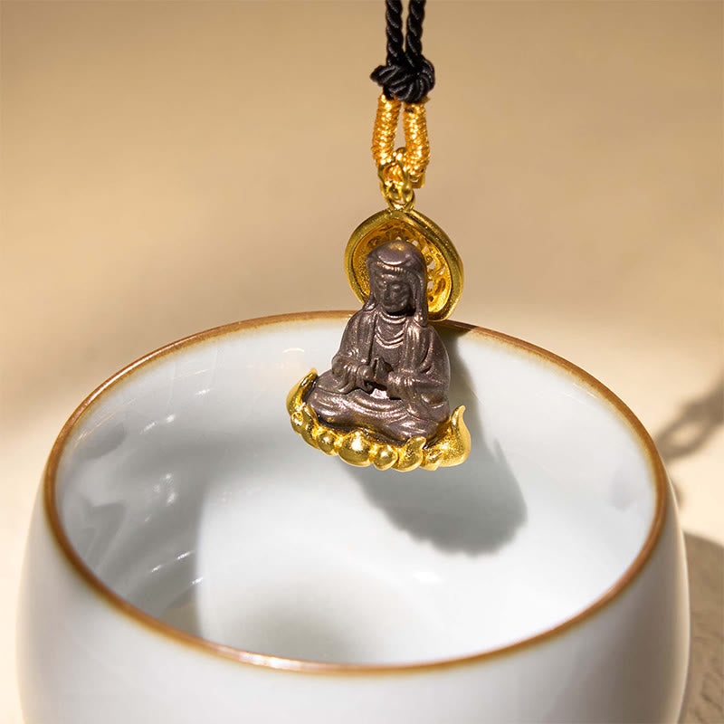 Buddha Stones Alloy Kwan Yin Avalokitesvara Wealth Rope Necklace Pendant