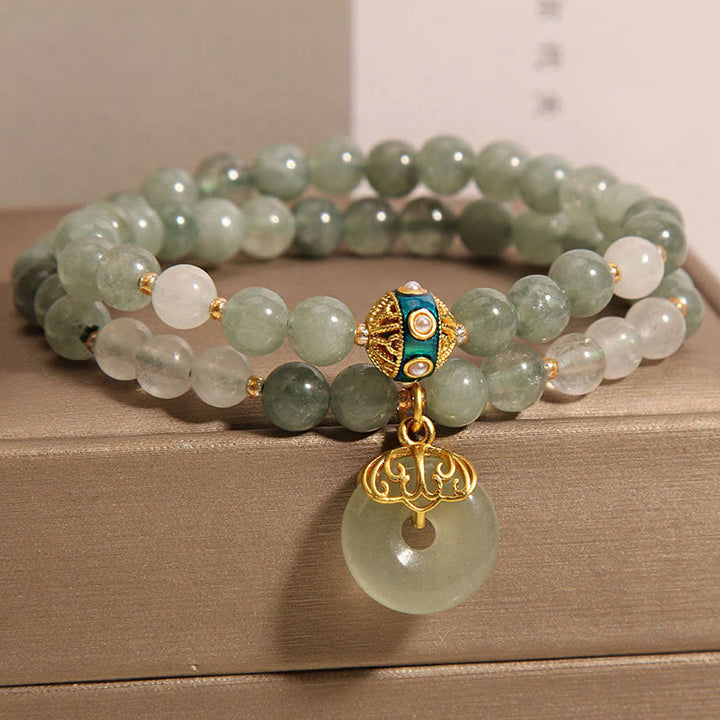 Buddha Stones Green Aventurine Peace Buckle Charm Luck Double Wrap Bracelet