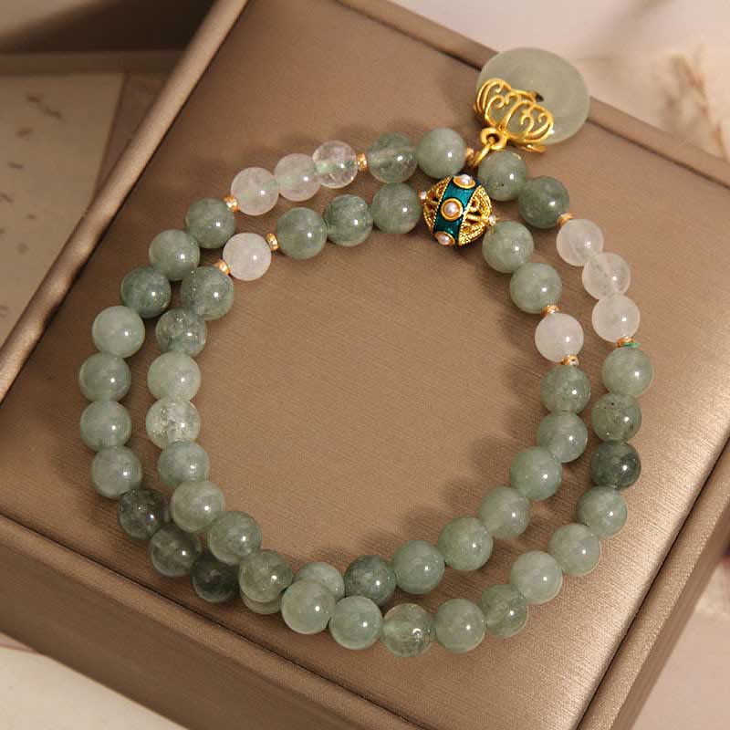 Buddha Stones Green Aventurine Peace Buckle Charm Luck Double Wrap Bracelet