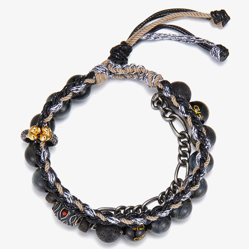 Buddha Stones 925 Sterling Silver Lava Rock Eagle's Eye Stone Lucky Beads Handmade Healing Bracelet - image 14