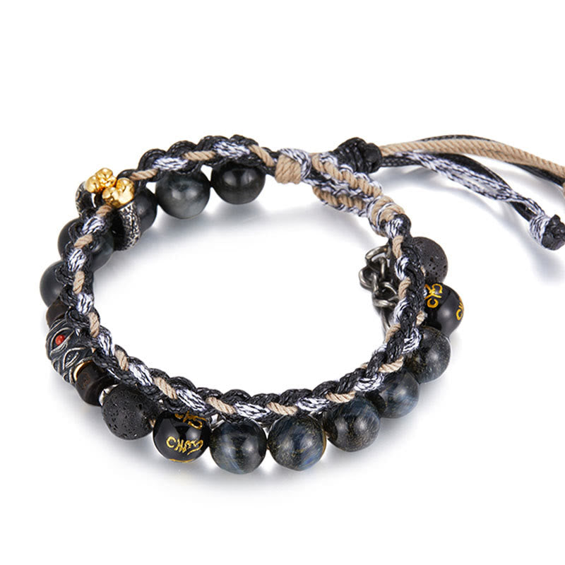 Buddha Stones 925 Sterling Silver Lava Rock Eagle's Eye Stone Lucky Beads Handmade Healing Bracelet - image 13