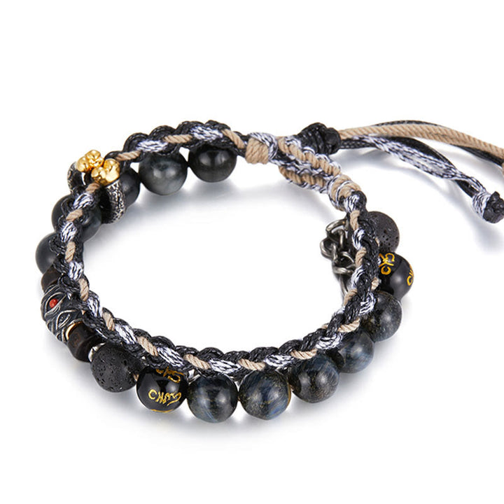 Buddha Stones 925 Sterling Silver Lava Rock Eagle's Eye Stone Lucky Beads Handmade Healing Bracelet - image 13