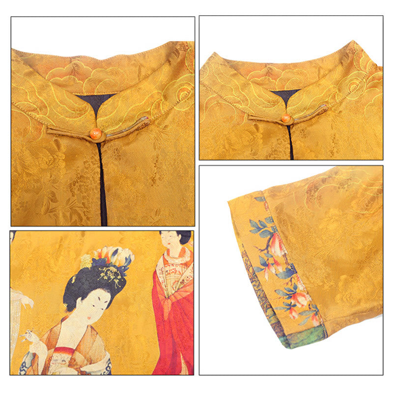 Buddha Stones Mulberry Xiangyunsha Silk 30 Momme Lady of Tang Dynasty Painting Qipao Cheongsam Dress