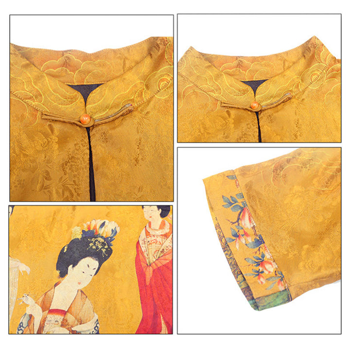 Buddha Stones Mulberry Xiangyunsha Silk 30 Momme Lady of Tang Dynasty Painting Qipao Cheongsam Dress