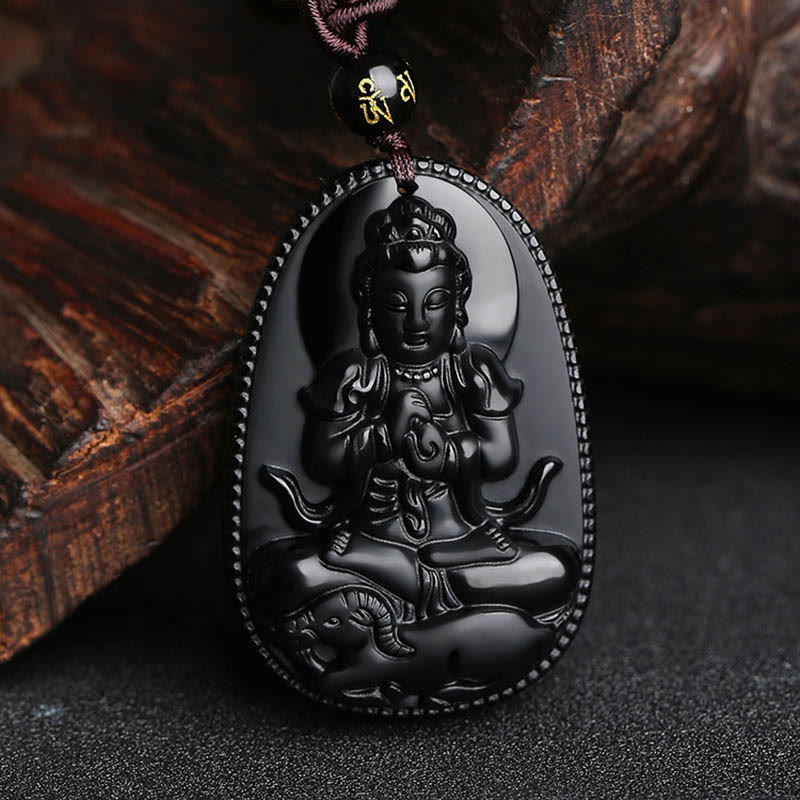 Buddha Stones Chinese Zodiac Natal Buddha Natural Black Obsidian Purification Necklace Pendant - Goat-Tathagata - image 20