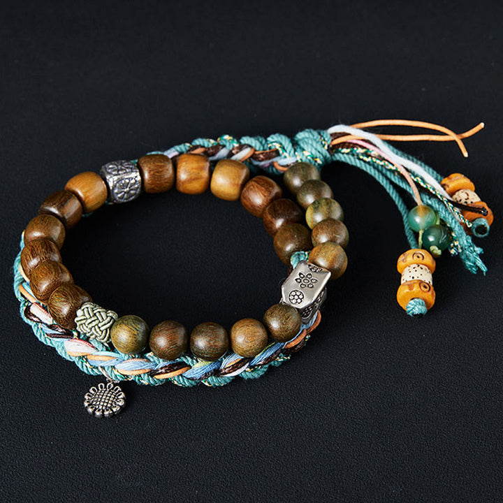 Buddha Stones 925 Sterling Silver Green Sandalwood Bodhi Seed Handmade Positive Bracelet