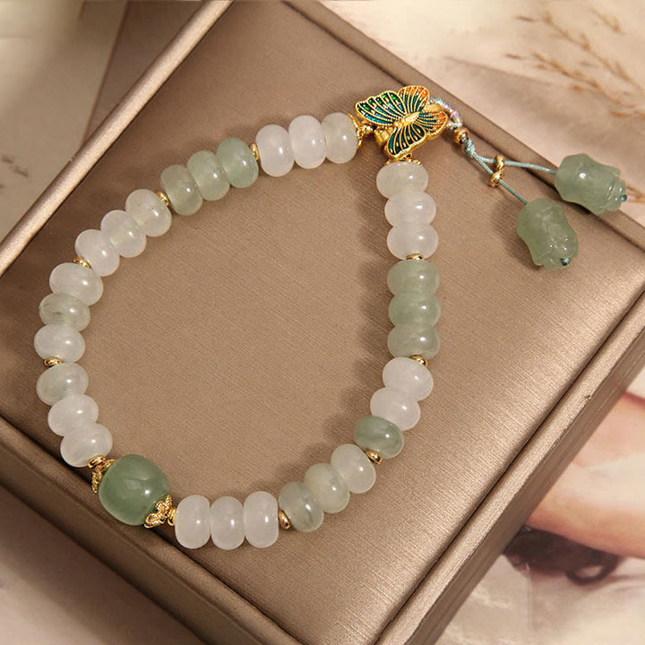 Buddha Stones Natural Tianshan Jade Abacus Beads Butterfly Prosperity Bracelet