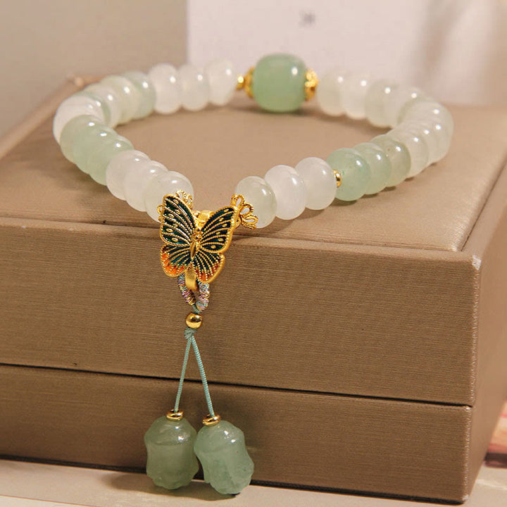 Buddha Stones Natural Tianshan Jade Abacus Beads Butterfly Prosperity Bracelet