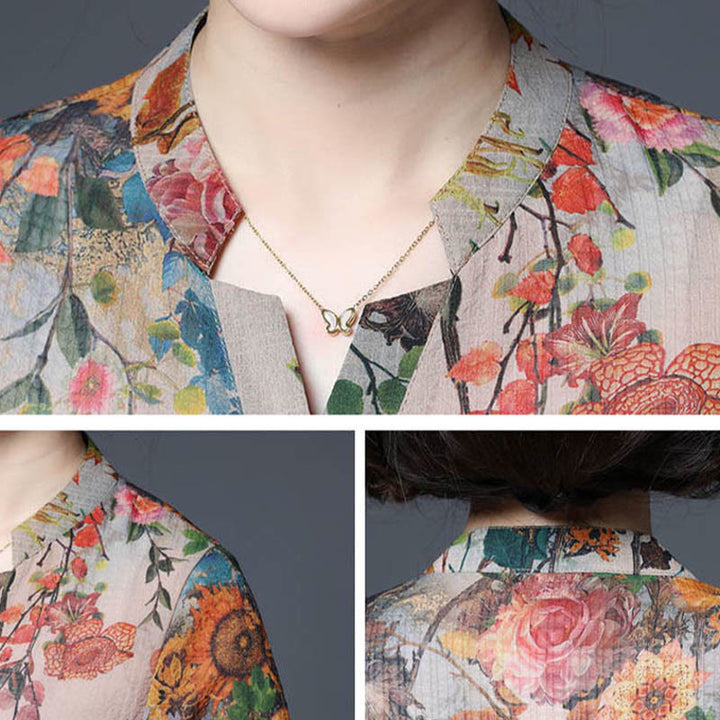 Buddha Stones Flowers Abstract Patterns Button Design Linen Shirt