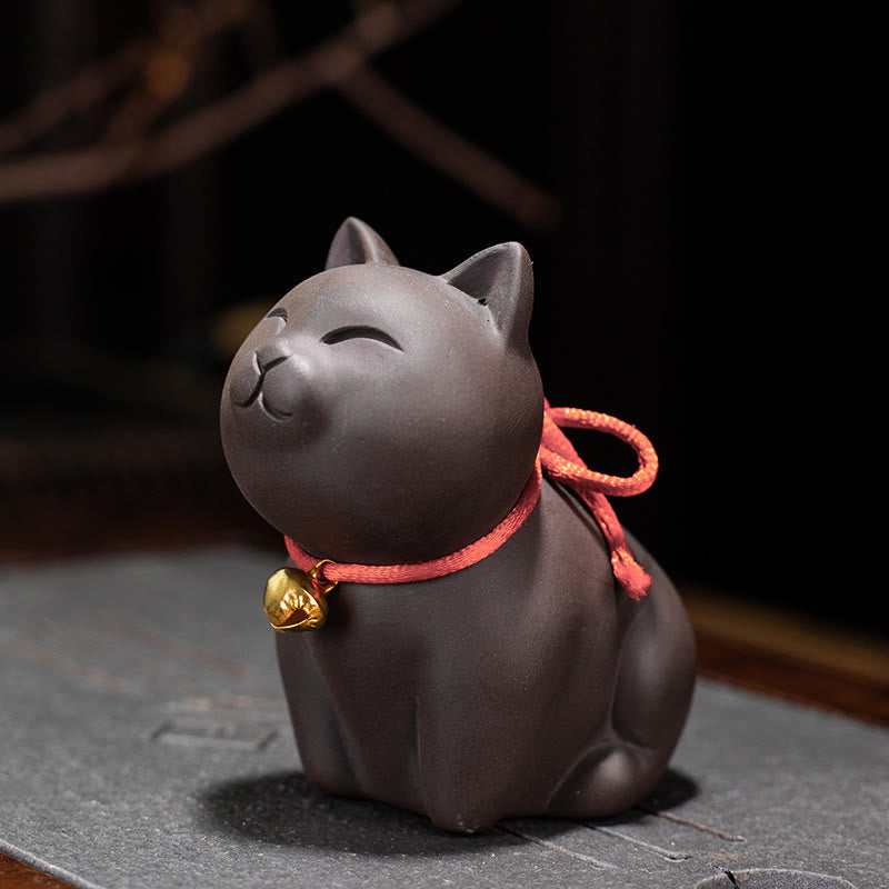 Buddha Stones Mini Lovely Cat Tea Pet Purple Clay Figurine Desk Decoration - Cat Sitting 8*4.5*7.5cm - image 4
