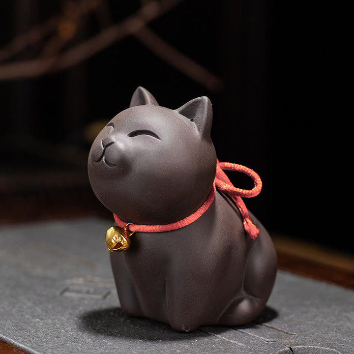 Buddha Stones Mini Lovely Cat Tea Pet Purple Clay Figurine Desk Decoration - Cat Sitting 8*4.5*7.5cm - image 4