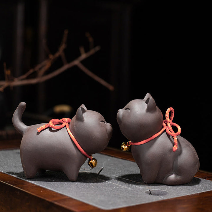 Buddha Stones Mini Lovely Cat Tea Pet Purple Clay Figurine Desk Decoration - image 10