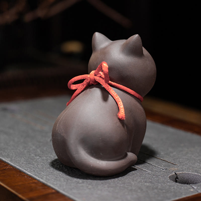 Buddha Stones Mini Lovely Cat Tea Pet Purple Clay Figurine Desk Decoration - image 7
