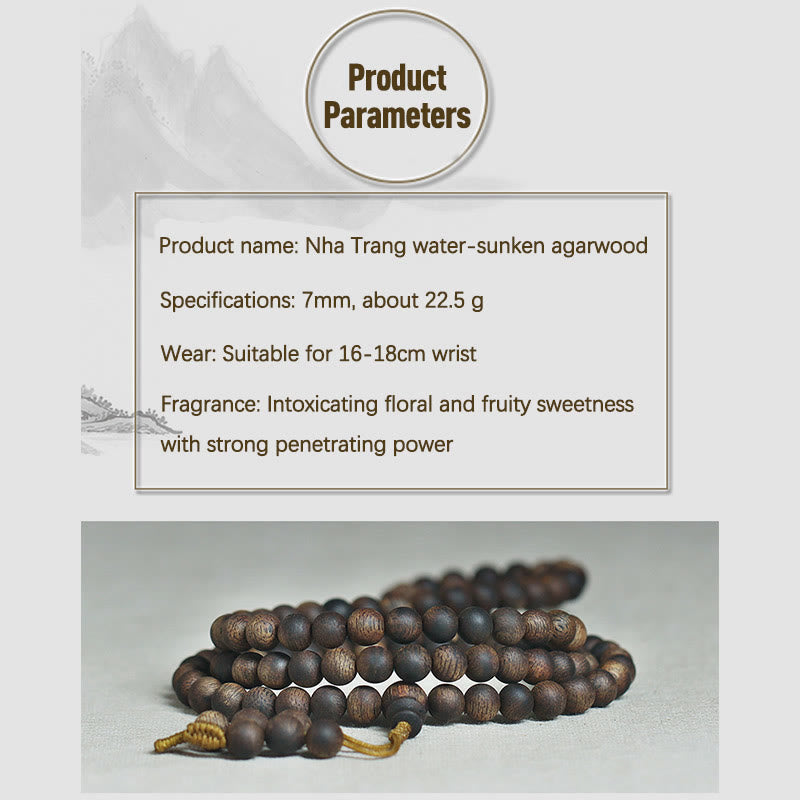 Buddha Stones 7mm 108 Mala Beads Nha Trang Qinan Agarwood Peace Strength Bracelet