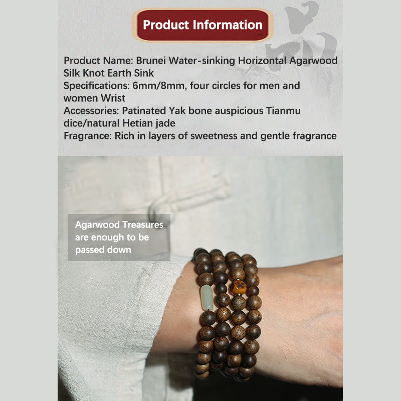 Buddha Stones 108 Mala Beads Brunei Agarwood Hetian Jade Yak Bone Strength Balance Bracelet