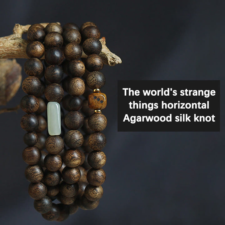 Buddha Stones 108 Mala Beads Brunei Agarwood Hetian Jade Yak Bone Strength Balance Bracelet