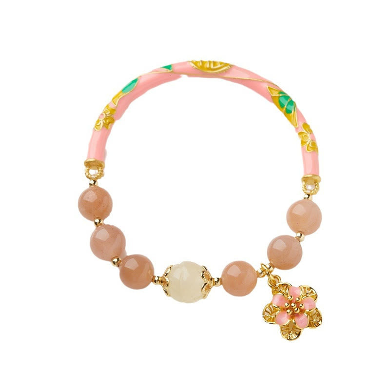 Buddha Stones Natural Sun Stone Golden Silk Jade Flower Charm Wealth Bracelet Bangle - image 8