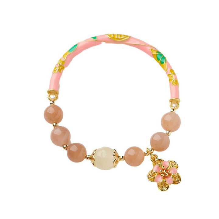 Buddha Stones Natural Sun Stone Golden Silk Jade Flower Charm Wealth Bracelet Bangle - image 8