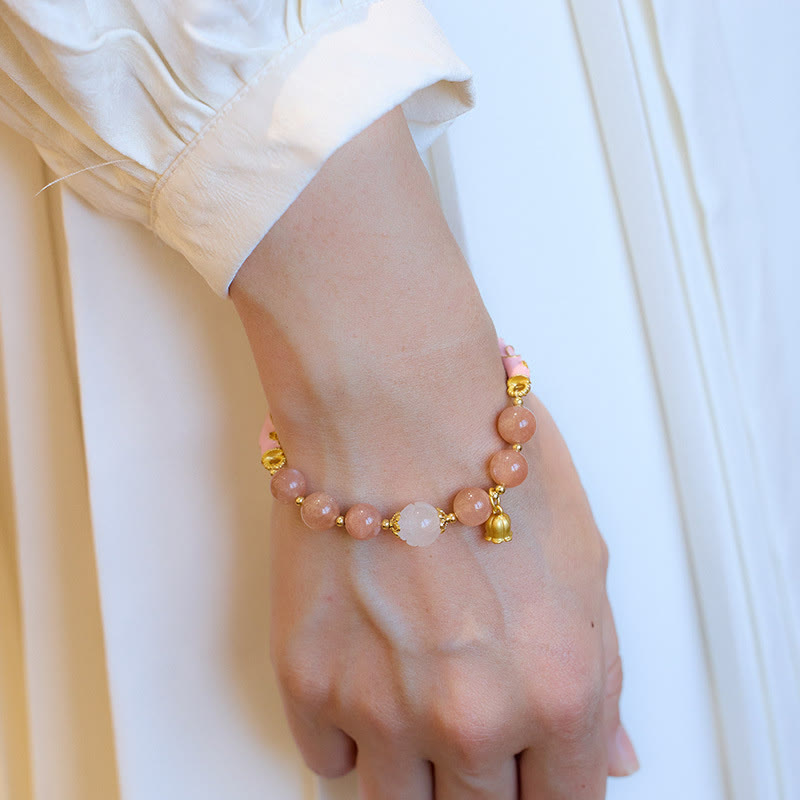 Buddha Stones Sun Stone Golden Silk Jade Lily of the Valley Charm Positive Bracelet Bangle