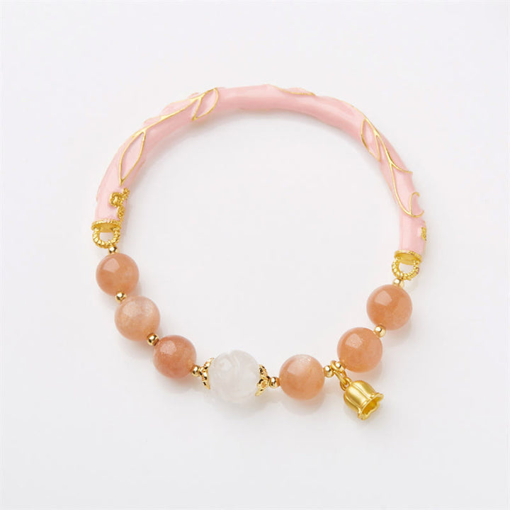 Buddha Stones Sun Stone Golden Silk Jade Lily of the Valley Charm Positive Bracelet Bangle