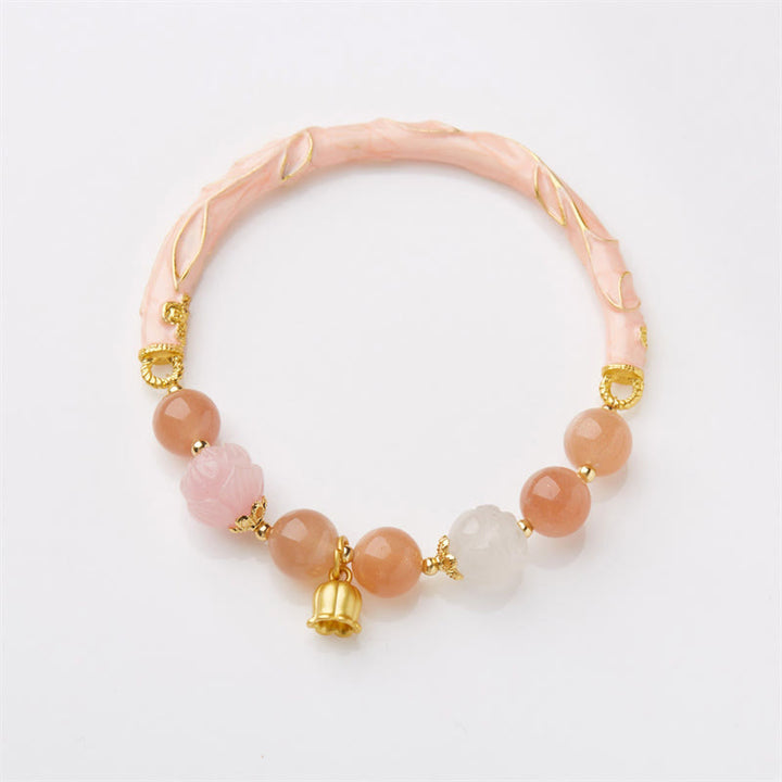 Buddha Stones Sun Stone Golden Silk Jade Lily of the Valley Charm Positive Bracelet Bangle