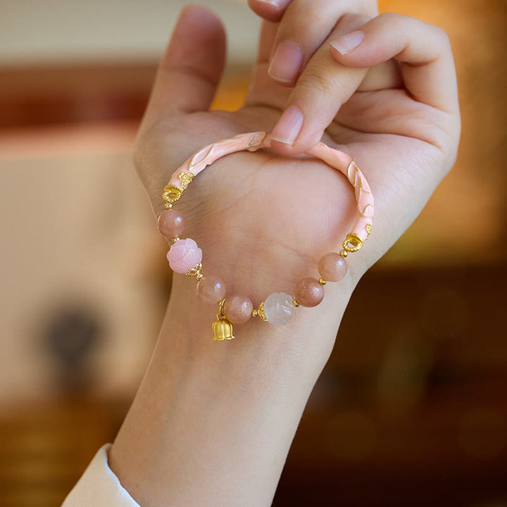 Buddha Stones Sun Stone Golden Silk Jade Lily of the Valley Charm Positive Bracelet Bangle