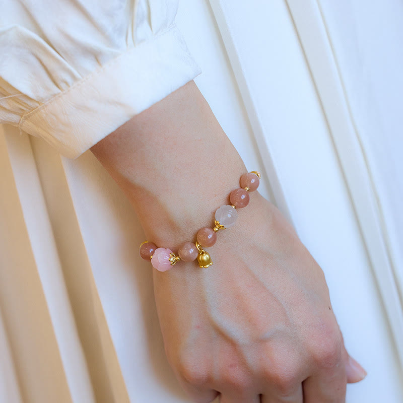 Buddha Stones Sun Stone Golden Silk Jade Lily of the Valley Charm Positive Bracelet Bangle