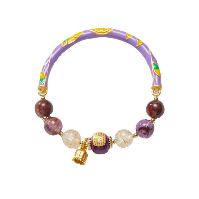 Buddha Stones Purple Phantom Purple Jade Scripture Citrine Love Wisdom Bracelet Bangle