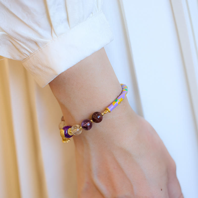 Buddha Stones Purple Phantom Purple Jade Scripture Citrine Love Wisdom Bracelet Bangle