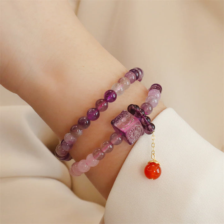 Buddha Stones Natural Amethyst Citrine Positive Transformation Double Wrap Bracelet