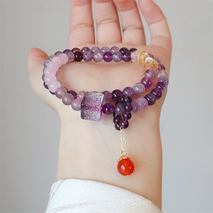 Buddha Stones Natural Amethyst Citrine Positive Transformation Double Wrap Bracelet