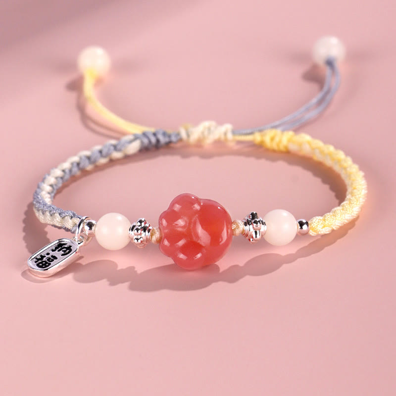 Buddha Stones Yanyuan Agate Cat Claw Paw White Bodhi Seed Fu Character Positive Braided Rope Bracelet - Yellow Blue(Wrist Circumference 14-18cm) - image 3