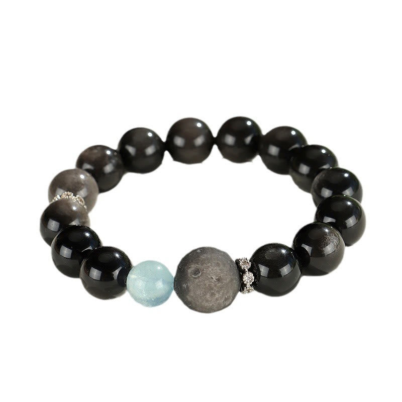 Buddha Stones Natural Silver Sheen Obsidian Cat Head Fox Planet Protection Bracelet - image 11