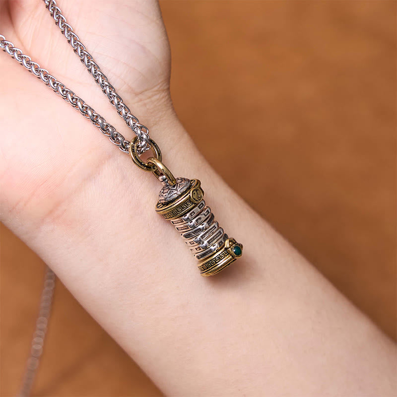 Buddha Stones Yin Yang Tower Copper Balance Rotatable Necklace Pendant