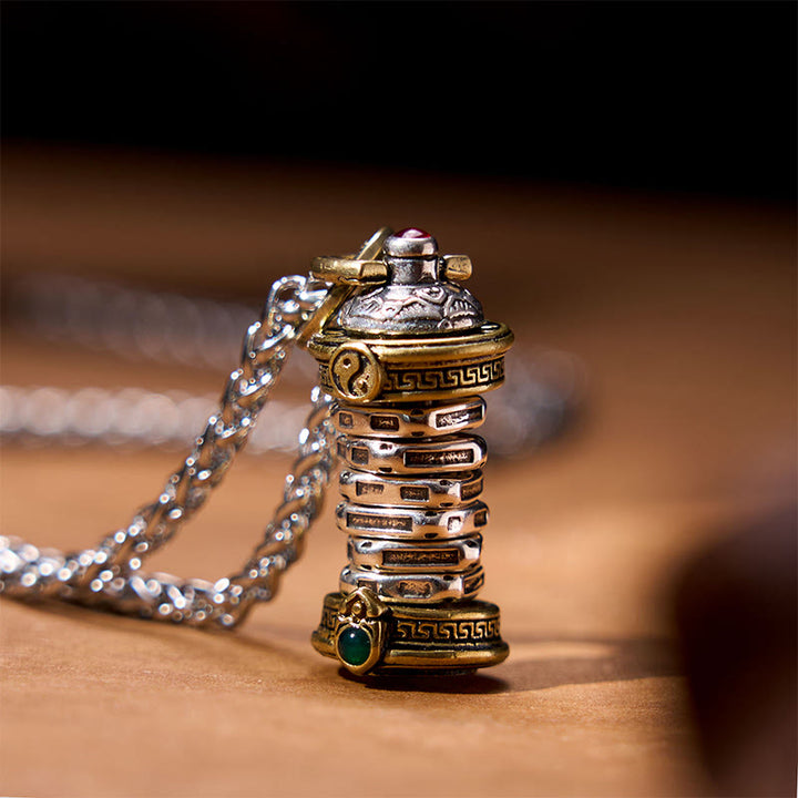 Buddha Stones Yin Yang Tower Copper Balance Rotatable Necklace Pendant