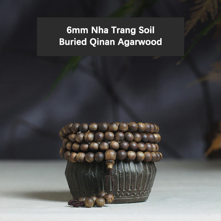 Buddha Stones 108 Mala Beads Nha Trang Soil Buried Qinan Agarwood Balance Strength Bracelet