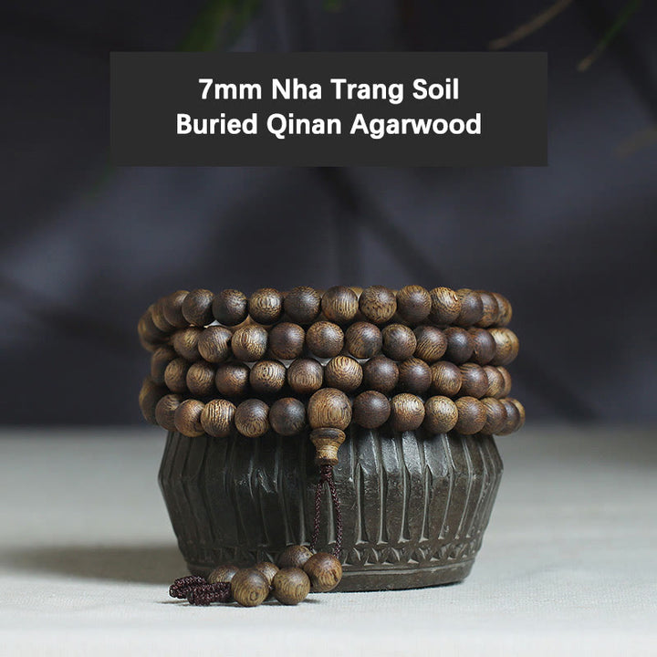 Buddha Stones 108 Mala Beads Nha Trang Soil Buried Qinan Agarwood Balance Strength Bracelet